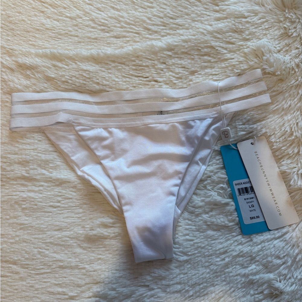 LG White Sheer Addiction Bikini Bottom with Striped Design